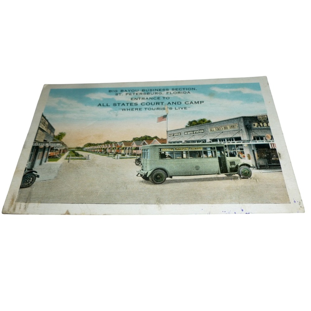 Vintage St Petersburg Florida All States Court and Camp Linen Postcard E C Kropp